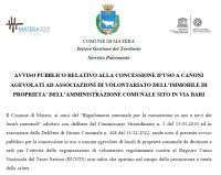Concessione d&rsquo;uso a canoni agevolati ad ASSOCIAZIONI DI VOLONTARIATO dell&rsquo;immobile di propriet&agrave; dell&rsquo;amministrazione comunale sito in via Bari
